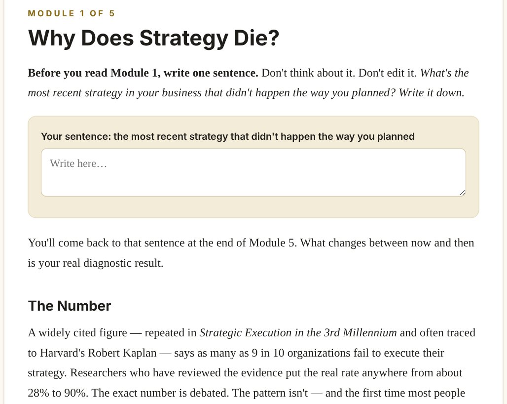 Inside the Execution Unlocked workbook: Module 1 with its writing box